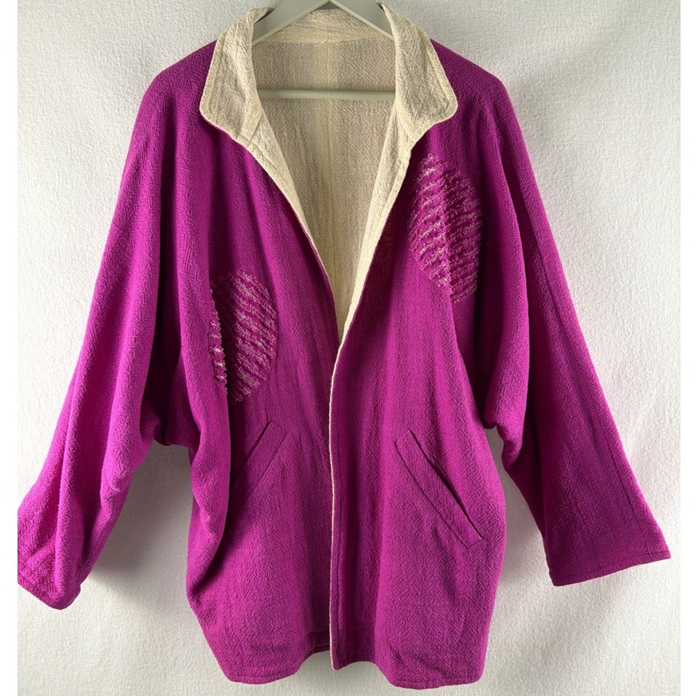 VTG Sangam Imports Ltd Reversible Magenta Cream Cotton Jacket Cardigan M/L India